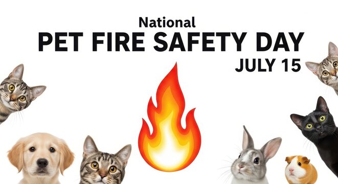 National Pet Fire Safety Day poster with animals and flame