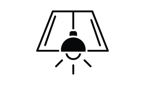 A simple line drawing of a lamp with a shade