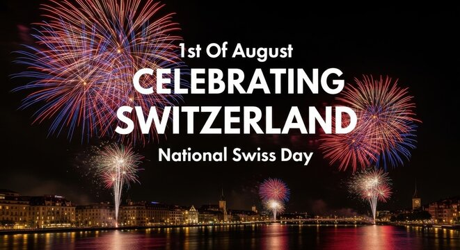 Switzerland national day celebration with fireworks on 1st August