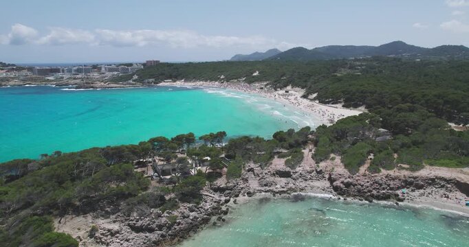 Aerial View Cala Agulla Beach Palma Mallorca Turquoise Ocean Water