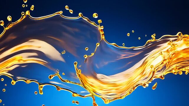 Golden liquid splash on blue background