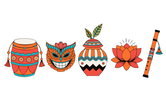 Colorful Traditional Mexican Symbols Set