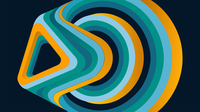 Vibrant multi-colored 3D ribbons flowing in a circular motion on a dark background. Great for dynamic technology concepts, modern art presentations, and creative motion graphics.