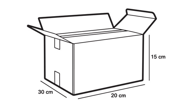 Open Cardboard Box With Measurements For Packaging And Shipping Concepts