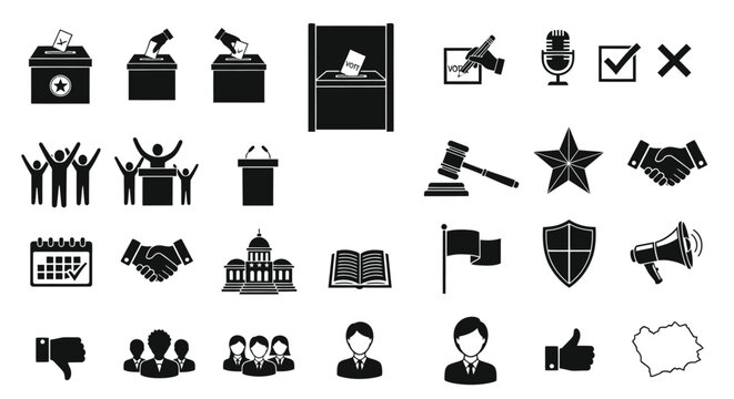 election related icons set in black and white silhouette high quality professional