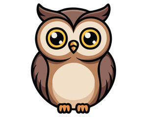 Fototapeta premium Cute Owl with Big Eyes and Brown Feathers