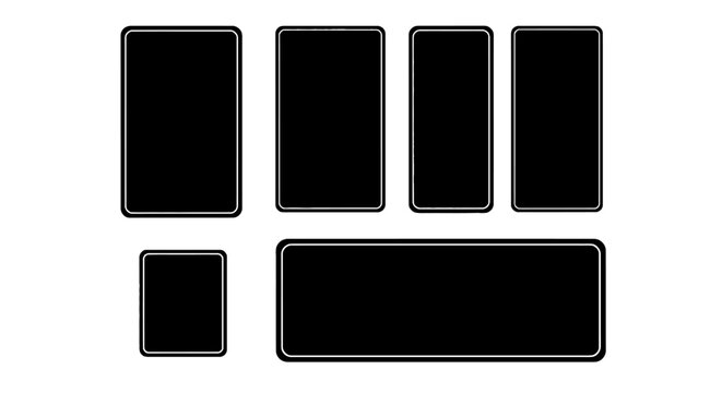 Minimalist black rectangle frame set, modern blank UI button collection, dark geometric label vector elements for web and app design interfaces