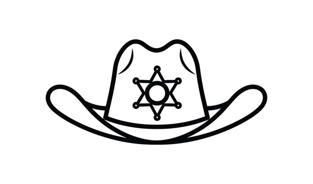 Black line drawing of a cowboy hat with a sheriff star