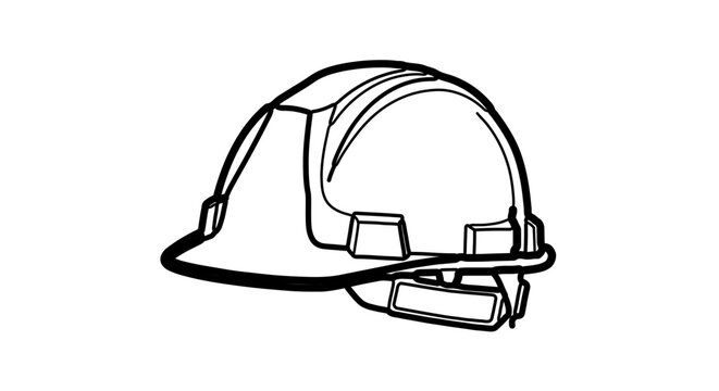 Hard hat line art illustration safety helmet outline drawing for construction and industrial safety