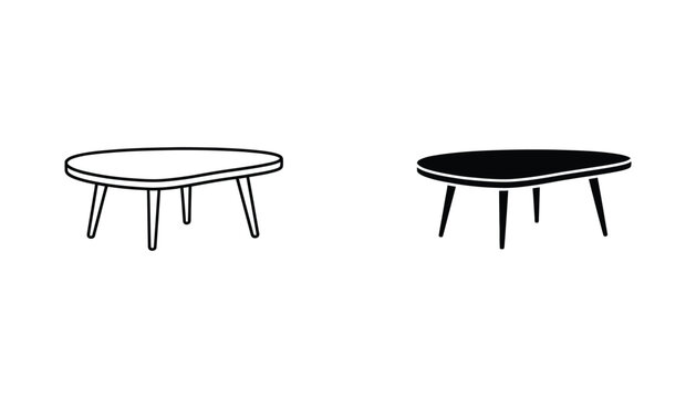 Modern coffee table icon set featuring round organic shape in line art and solid black styles for interior design and furniture store branding