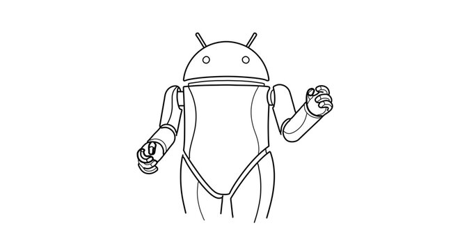 Line art illustration of the android robot mascot character