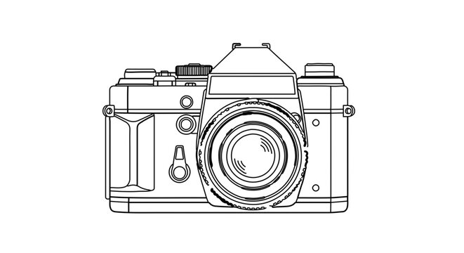 Line art illustration of a vintage slr camera