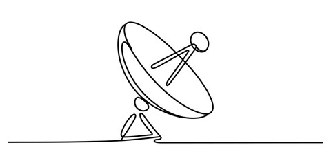 Continuous single line drawing of a satellite dish antenna for communication technology and space signal broadcast concept art illustration Vector, illustration © Creative_Outline2019