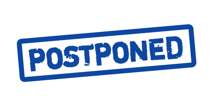Postponed Stamp Blue Grunge Style &ndash; Delayed Notice Badge, Rescheduled Event Label, Business Alert Rubber Seal