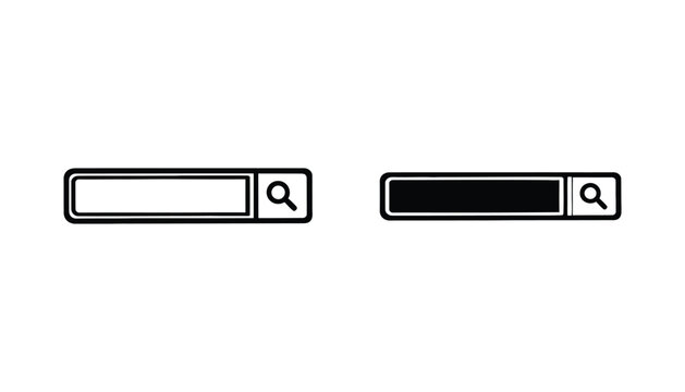 Website search bar outline and silhouette icons for internet browser interface and digital navigation