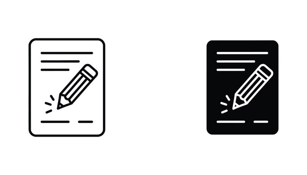 Document writing pencil outline and silhouette icons for office administration and note taking