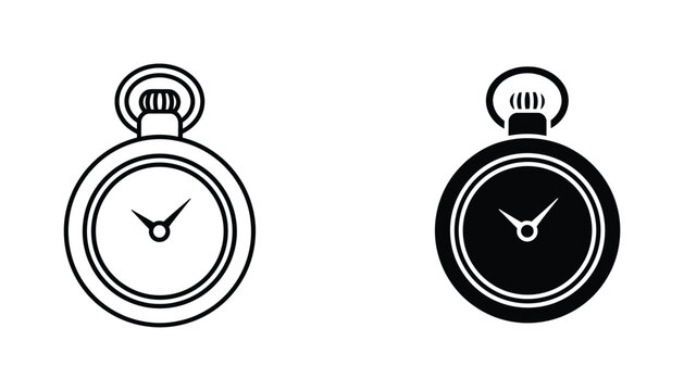 Outline and solid black silhouette of a pocket watch icon symbolizing timekeeping history and vintage aesthetics