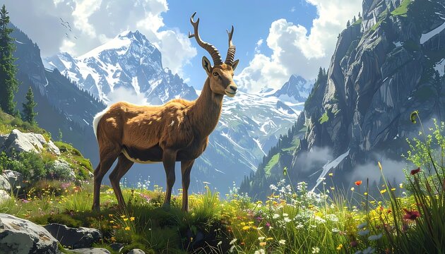 Majestic deer in mountains