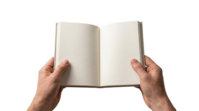 Hands holding open blank book isolated on transparent background png