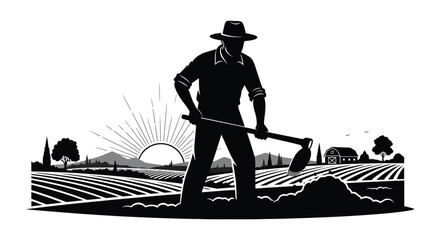 farmer working in field with shovel silhouette high quality professional detailed modern elegant stylish clean crisp vibrant colorful digital creative innovative © CreativeAlim02