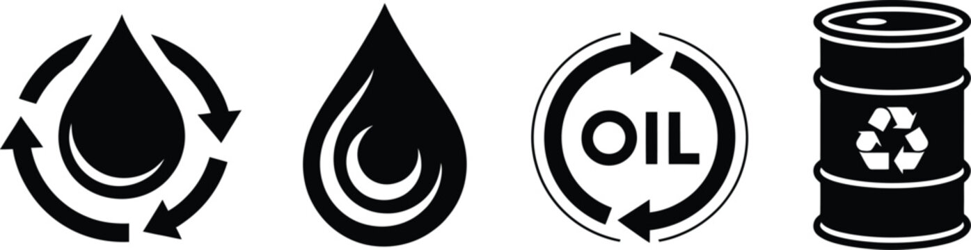 Recycling Symbols Featuring Water Drop Oil Barrel Environmental Icons
