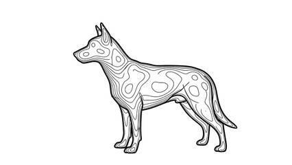 Fototapeta premium Tribal dog illustration, black and white, decorative animal design, vector art isolated PNG with Transparent Background