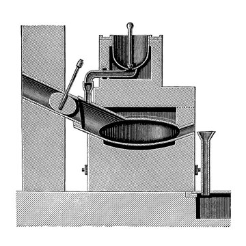 Sulfur refining apparatus, cross-section of vintage industrial machinery, detailed mechanical components, old vintage illustration, 1897.