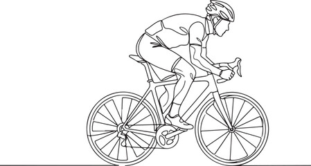 Obraz premium Line drawing of racing cyclist riding fast on racer bike professional sports competition concept