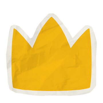 Yellow crown shape with paper texture and bold white outline