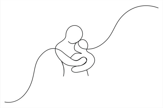 Minimalist one-line art illustration depicting a father holding a child, symbolizing love, protection, and fatherhood in a clean, modern aesthetic.