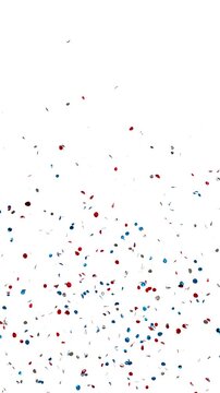 blue white and gold Confetti Falling Slowly for Celebration - vertical video