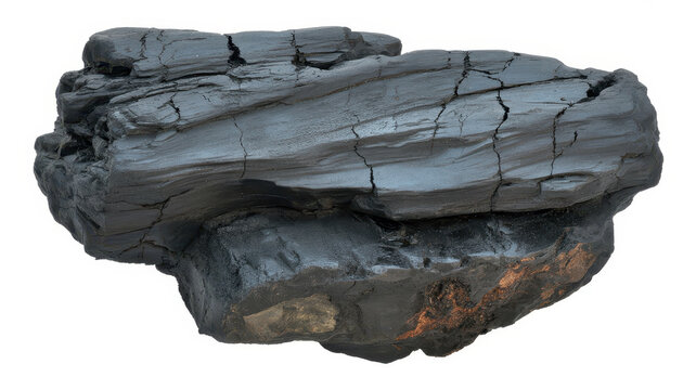 Large piece of natural black charcoal with visible texture isolated on a plain white background