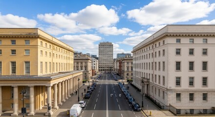 Fototapeta premium Modern City Street with Contemporary Architecture and Traffic