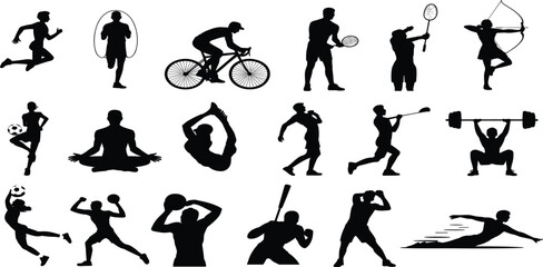 Fototapeta premium Collection of Silhouettes of Athletes Engaged in Various Sports running jumping