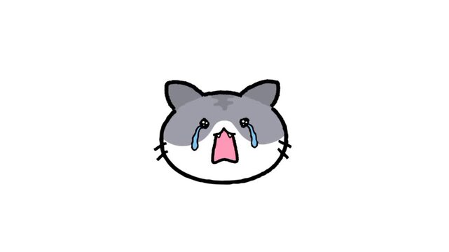 Crying cat icon. Cat face crying emoji 3d animation