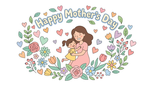 Heartfelt Mother's Day vector illustration portraying the special bond and love between a mother and child, perfect for celebrating this cherished day