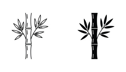 Bamboo stalk with leaves icon set featuring natural plant element in black line art and solid silhouette for zen and eco design projects © Creative Assets