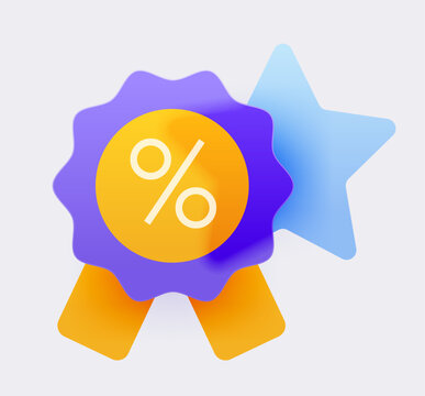Premium Discount Badge Frosted Glass Medal with Ribbon for E-commerce UI