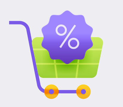 Retail Promotion Illustration Modern Shopping Cart and Sale Symbol