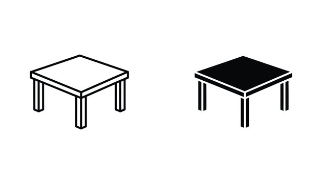 Square wooden table perspective view vector icon in outline and solid black styles for furniture and interior design isolated on white background