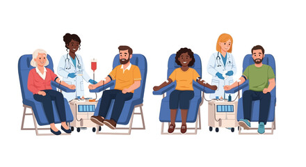 Fototapeta premium People donate blood to nurses in a medical clinic setting indoors