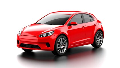Fototapeta premium Red hatchback car on white background (1)