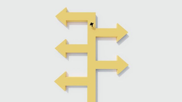 concept of multiple direction arrows showing decision making and strategic choices in business, career planning, leadership, and navigating different paths toward success