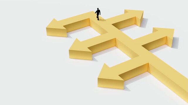 concept of multiple direction arrows showing decision making and strategic choices in business, career planning, leadership, and navigating different paths toward success