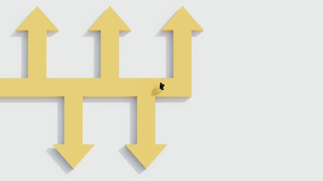 concept of multiple direction arrows showing decision making and strategic choices in business, career planning, leadership, and navigating different paths toward success