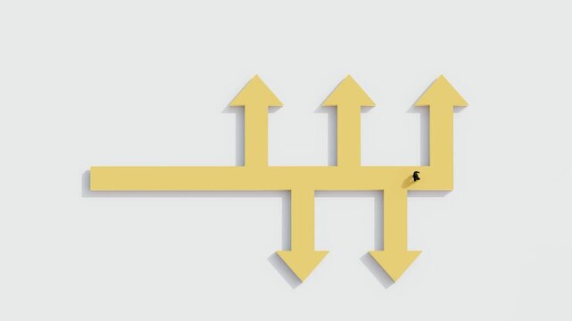 concept of multiple direction arrows showing decision making and strategic choices in business, career planning, leadership, and navigating different paths toward success