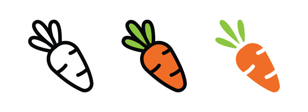 Fresh carrot vegetable icon set vector illustration, organic root veggie healthy nutrition harvest symbol collection