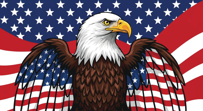 American bald eagle, patriotic symbol, USA flag, national icon, vector illustration