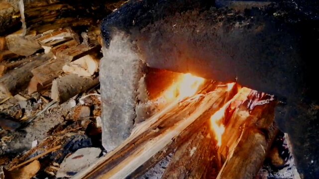 fire in a fireplace