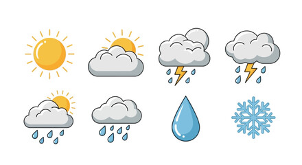 Obraz premium Collection of diverse weather forecast icons and climate symbols.